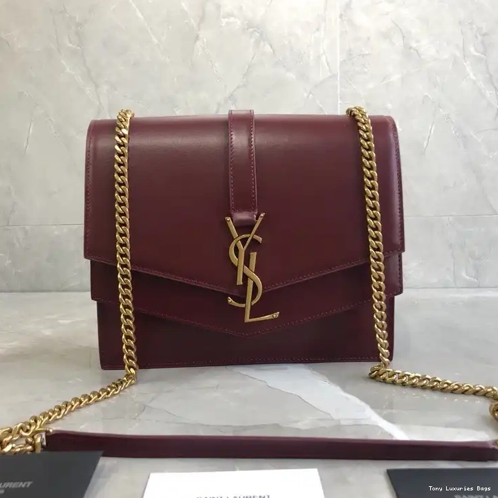 Tony Luxuries MEDIUM YSL BURGUNDY LEATHER BAG CHAIN IN SULPICE 0627